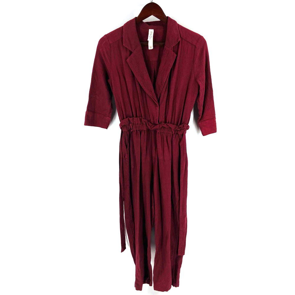 Anthropologie Amadi Burgundy Elastic Waist 3/4 Sleeve Cropped Jumpsuit Size XSP - Picture 2 of 13